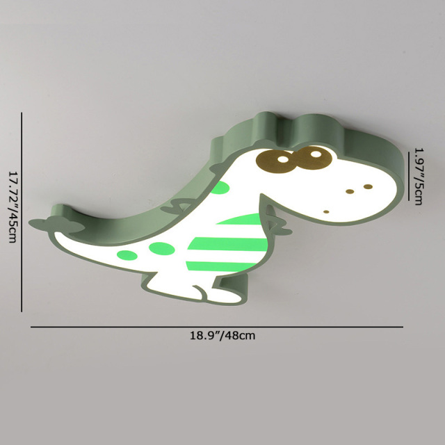 Modern Dimmable LED Green Dinosaur Flush Mount Ceiling Light for Boy's Room