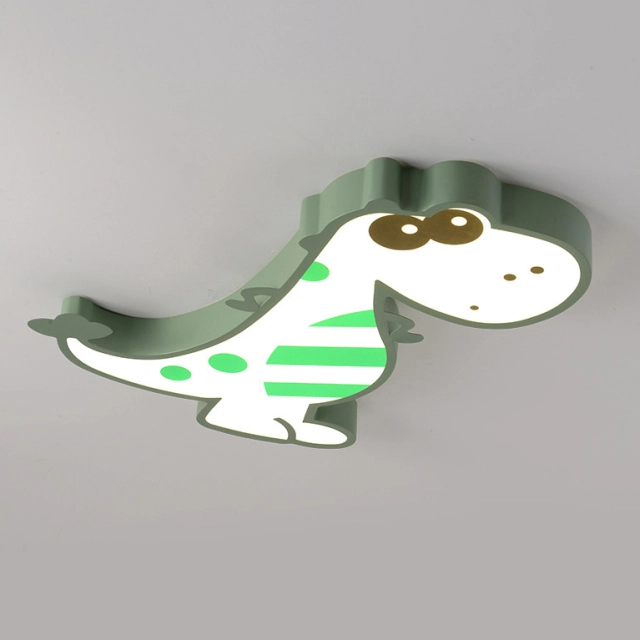 Modern Dimmable LED Green Dinosaur Flush Mount Ceiling Light for Boy's Room