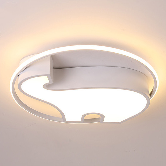 Minimalist Style Cartoon Elephant in Circle Flush Mount Ceiling Light For Nursery Kids' Room Lighting