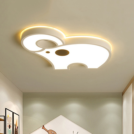 Children's Room LED Dimmable Elephant Flush Mount in White for Boys and Girls' Room Lighting