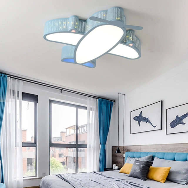 Modern LED Flush Mount Children's Rocket Ship Dimmable Ceiling Light for Boy's Room Play Room