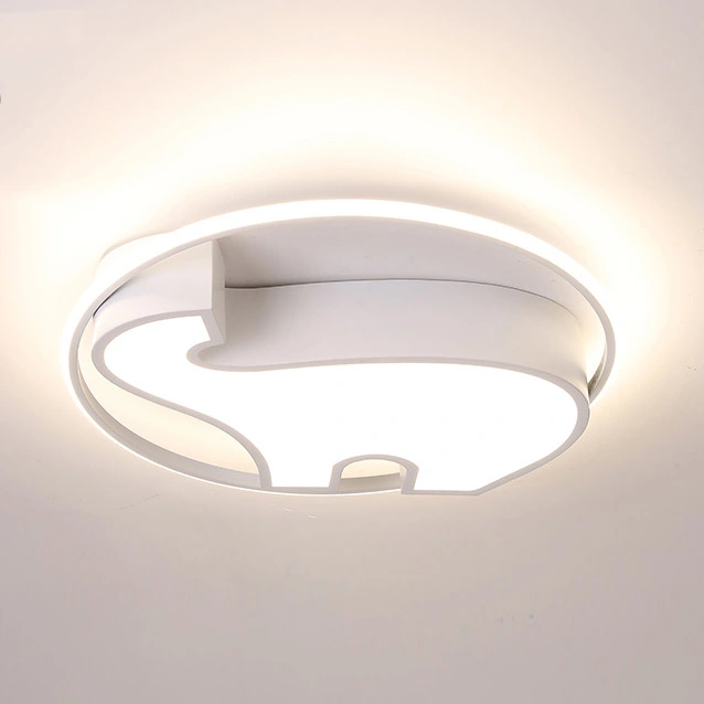 Minimalist Style Cartoon Elephant in Circle Flush Mount Ceiling Light For Nursery Kids' Room Lighting