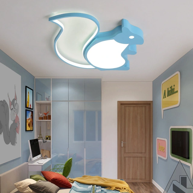 Energy Saving Blue Squirrel LED Ceiling Lamp Dimmable Kid's Room Ceiling Light