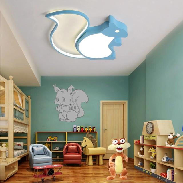 Energy Saving Blue Squirrel LED Ceiling Lamp Dimmable Kid's Room Ceiling Light