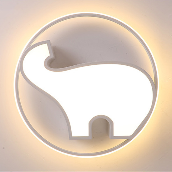 Minimalist Style Cartoon Elephant in Circle Flush Mount Ceiling Light For Nursery Kids' Room Lighting