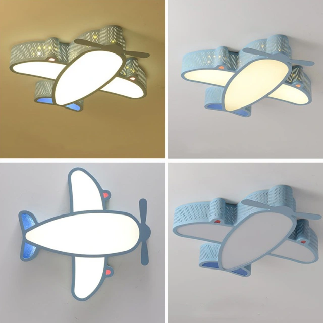 Modern LED Flush Mount Children's Rocket Ship Dimmable Ceiling Light for Boy's Room Play Room