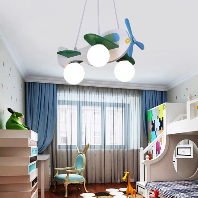 Cool Plane 3-Light Wooden Chandelier for Kid's Room Boy's Room