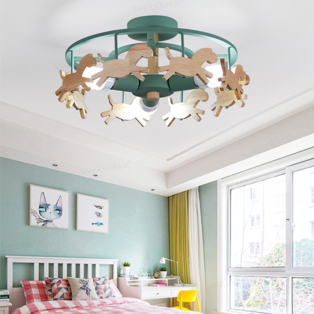 Cool Kid's Ceiling Light Merry-Go-Round Semi Flush Mount for Nursery/Play Room Lighting