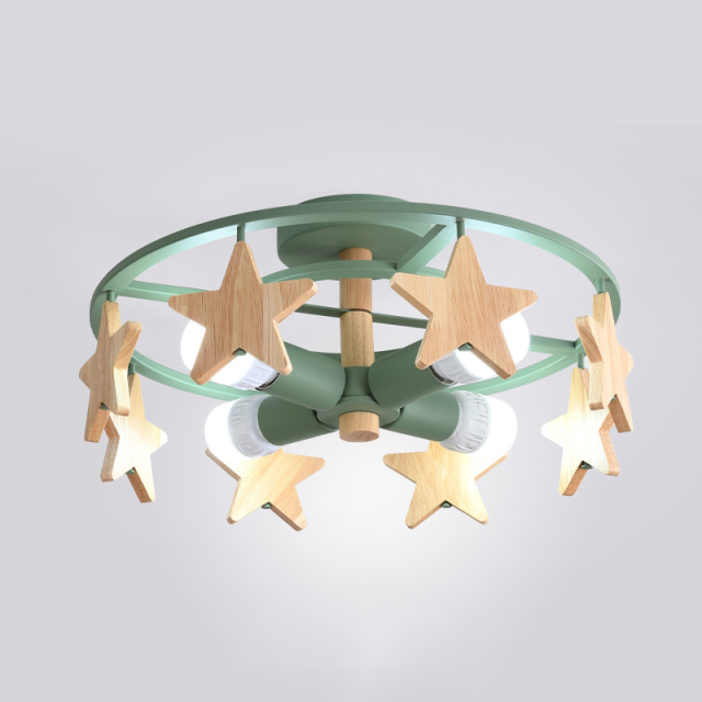 Cool Kid's Room Circle Wood Star 3-Light  Semi Flush Mount for Nursery/Play Room Lighting