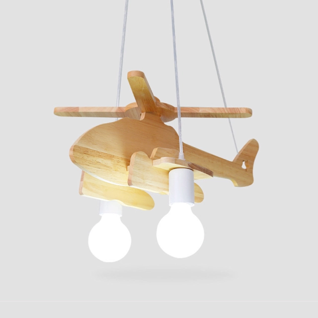 Kid's Room 2-Light Wooden Hanging Plane Chandelier Cool Kid's Room/Play Room Lighting