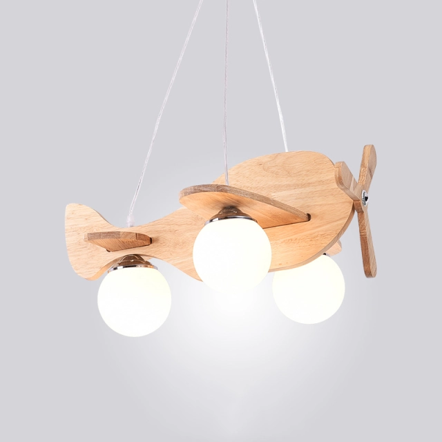 Cool Plane 3-Light Wooden Chandelier for Kid's Room Boy's Room