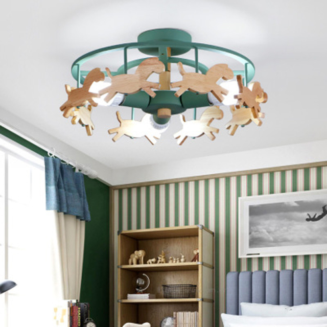 Cool Kid's Ceiling Light Merry-Go-Round Semi Flush Mount for Nursery/Play Room Lighting