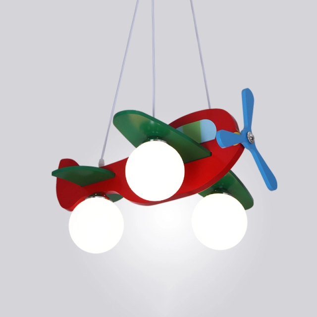 Cool Plane 3-Light Wooden Chandelier for Kid's Room Boy's Room