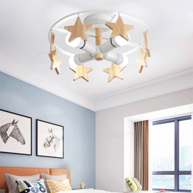 Cool Kid's Room Circle Wood Star 3-Light  Semi Flush Mount for Nursery/Play Room Lighting