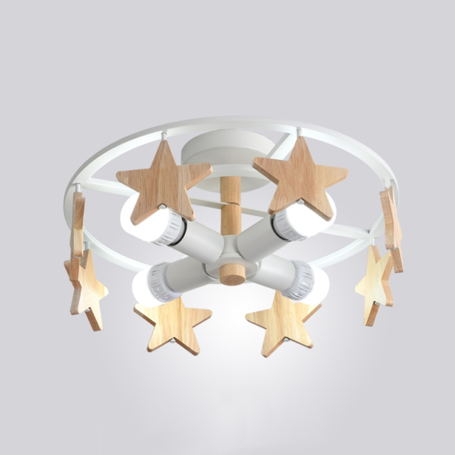 Cool Kid's Room Circle Wood Star 3-Light  Semi Flush Mount for Nursery/Play Room Lighting