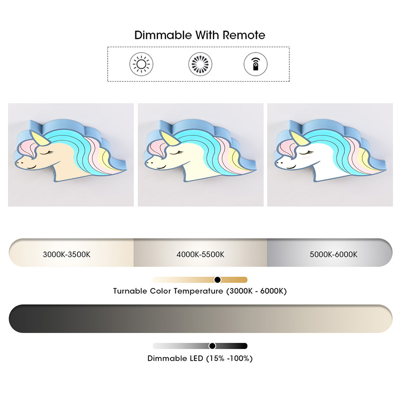 Rainbow Unicorn Horse Dimmable LED Ceiling Light Cool Kid's Lighting Gift