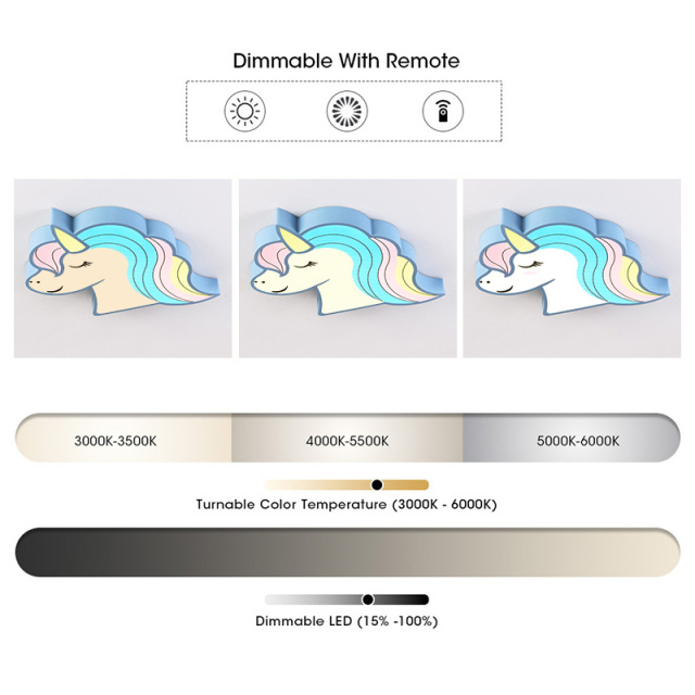 Rainbow Unicorn Horse Dimmable LED Ceiling Light Cool Kid's Lighting Gift