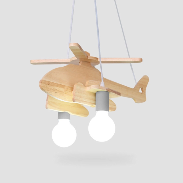 Kid's Room 2-Light Wooden Hanging Plane Chandelier Cool Kid's Room/Play Room Lighting