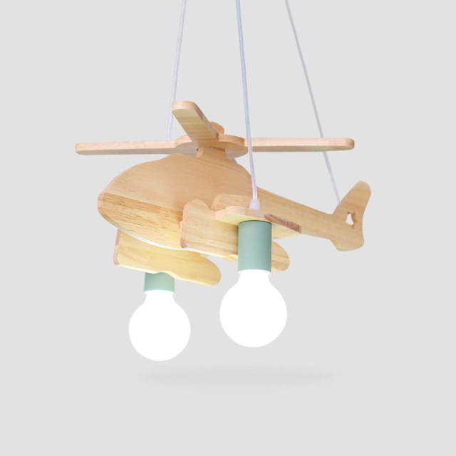 Kid's Room 2-Light Wooden Hanging Plane Chandelier Cool Kid's Room/Play Room Lighting