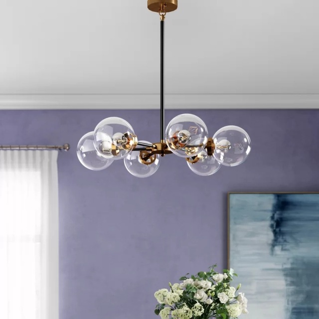 Mid-Century Modern 3/6/8 Light Radial Globe Sputnik Chandelier with Bubble Clear Glass Shade for Kitchen/Living Room