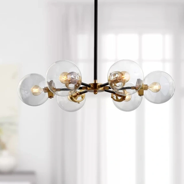 Mid-Century Modern 3/6/8 Light Radial Globe Sputnik Chandelier with Bubble Clear Glass Shade for Kitchen/Living Room