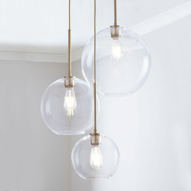 Modern 3-Light Globe Glass Pendant Lamp in Brass with Round Canopy