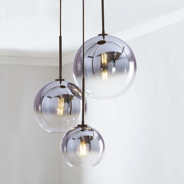 Modern 3-Light Globe Glass Pendant Lamp in Brass with Round Canopy