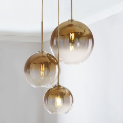 Modern 3-Light Globe Glass Pendant Lamp in Brass with Round Canopy