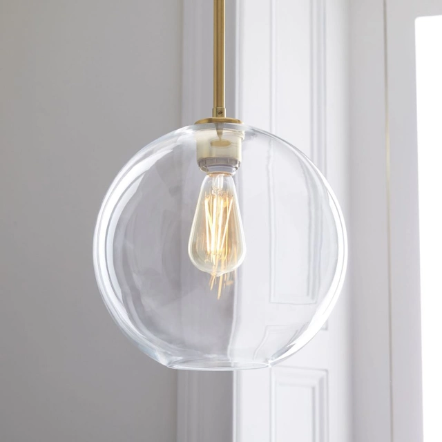 Modern 3-Light Globe Glass Pendant Lamp in Brass with Round Canopy