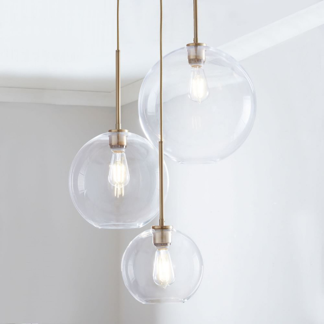 Modern 1-Light Globe Glass Pendant Lamp in Brass for Kitchen Island