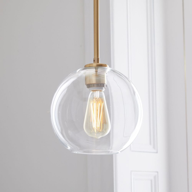 Modern 1-Light Globe Glass Pendant Lamp in Brass for Kitchen Island