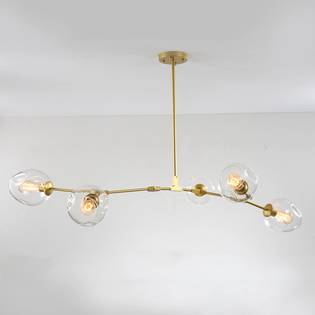 Mid Century Modern 6/7 Light Modo Branching Chandelier with Hand-blown Glass Shade