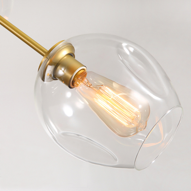 Mid Century Modern 6/7 Light Modo Branching Chandelier with Hand-blown Glass Shade