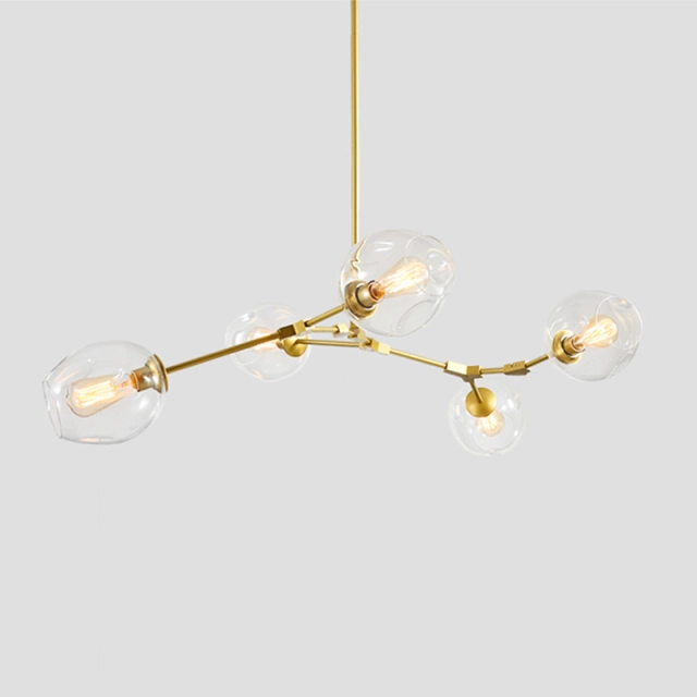 Mid Century Modern 6/7 Light Modo Branching Chandelier with Hand-blown Glass Shade