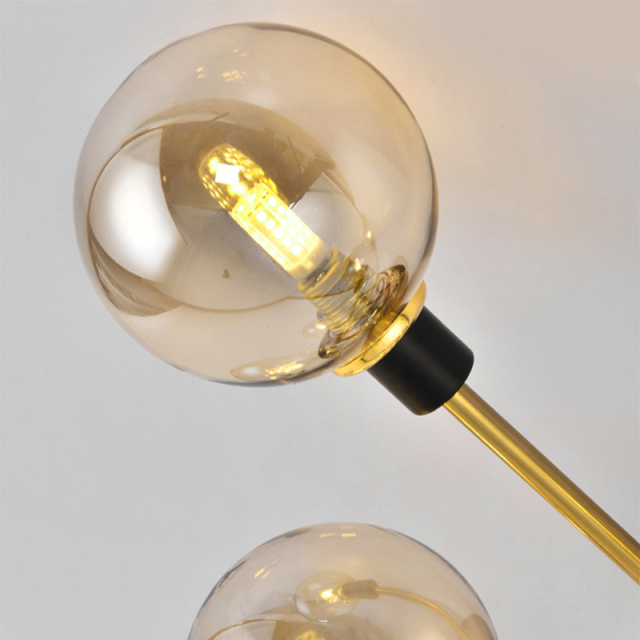 Mid Century Modern 5-Light Globe Glass Semi Flush Ceiling Light in Black/Gold