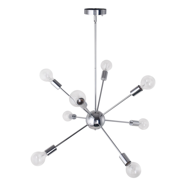 Chrome 8-Light Sputnik Chandelier for Modern Farmhouse Height Adjustable and Sloped Ceiling Compatible