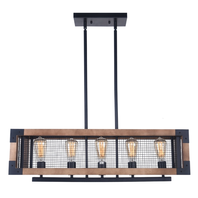 Modern Farmhouse 5-Light Wooden Chandelier Linear Kitchen Island Chandelier Sloped Ceiling Compatible