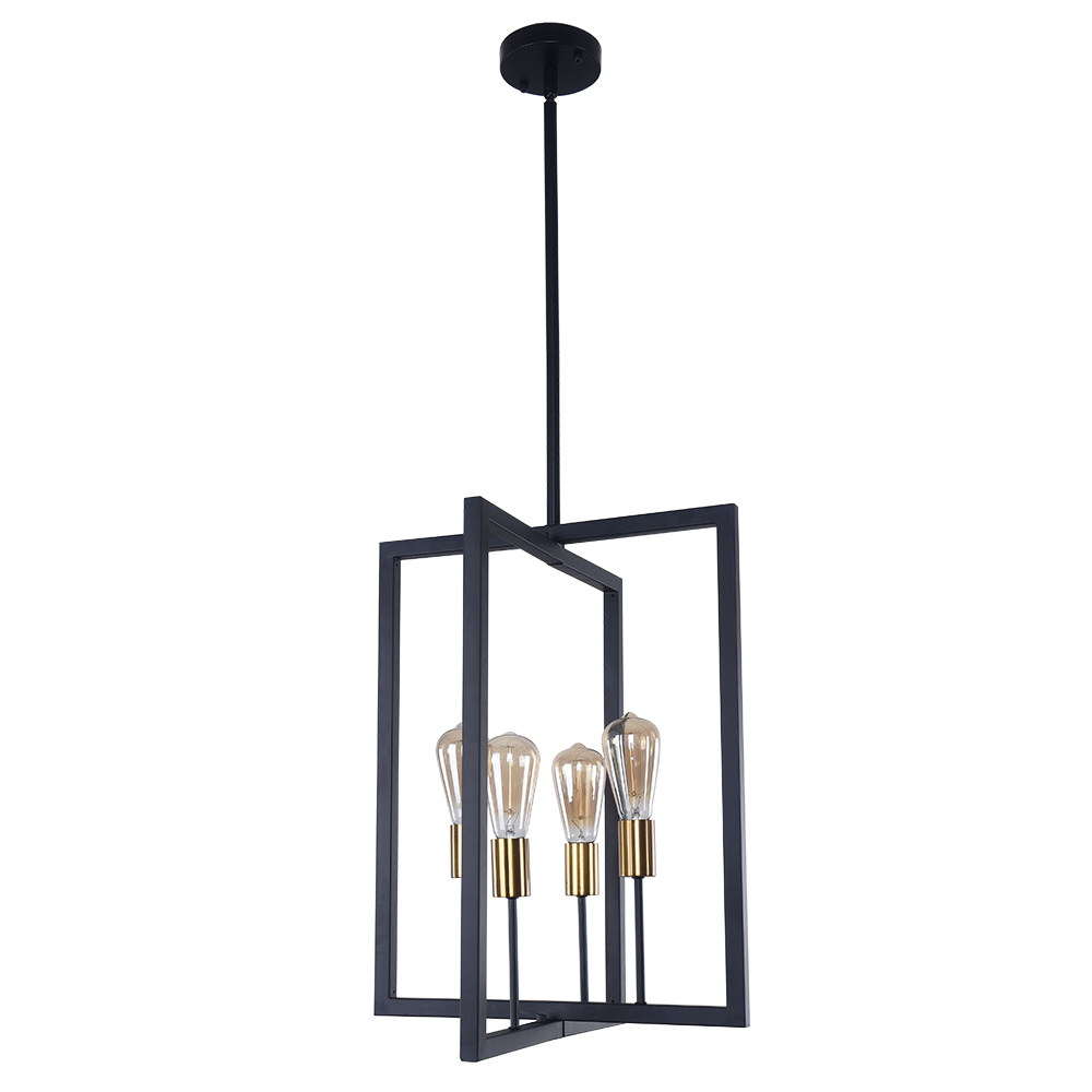 Induatrial Style 4 Light Square Metal Chandelier Exposed Bulb Lighting for Kitchen Island and Dining Room
