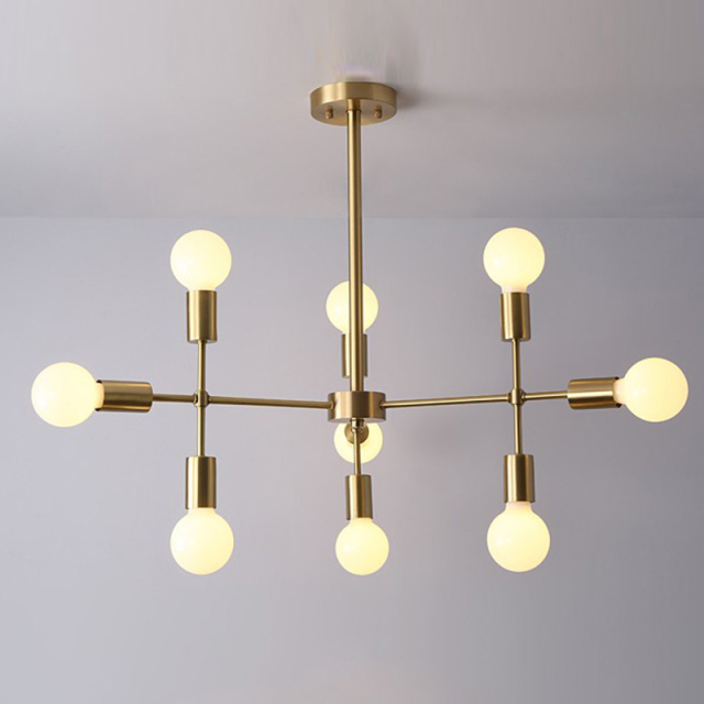 Mid Century Modern 9-Light Brass Chandelier with Adjusted Arms