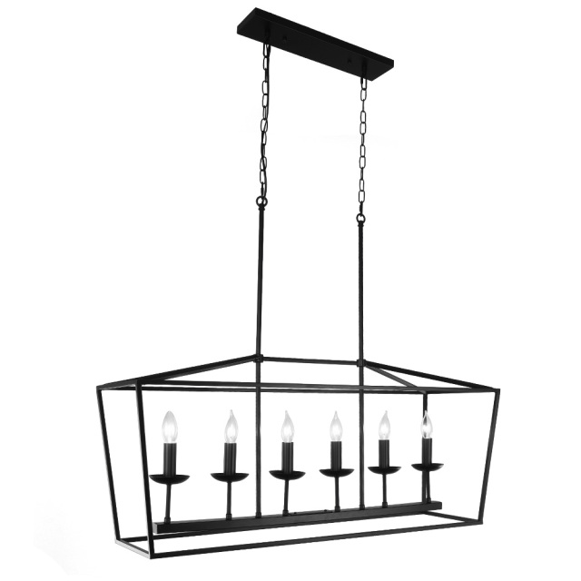 Modern Farmhouse 6 Lights Linear Chandelier in Matte Black, Industrial Chandelier for Kitchen Island Bar