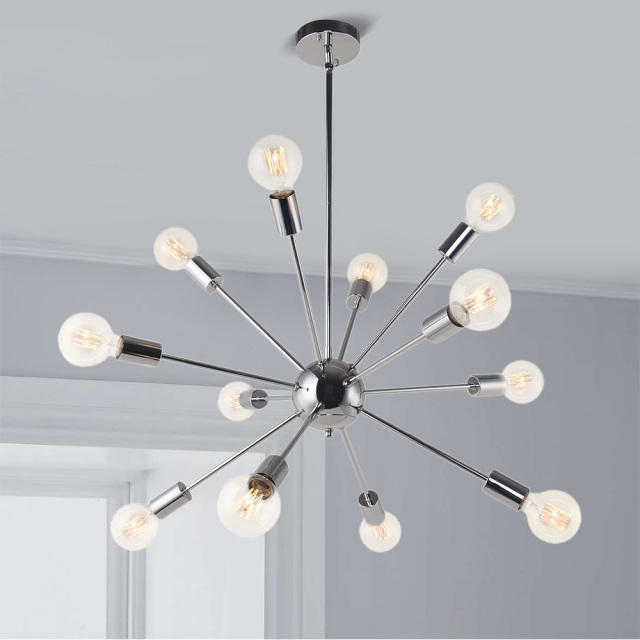 Chrome 8-Light Sputnik Chandelier for Modern Farmhouse Height Adjustable and Sloped Ceiling Compatible