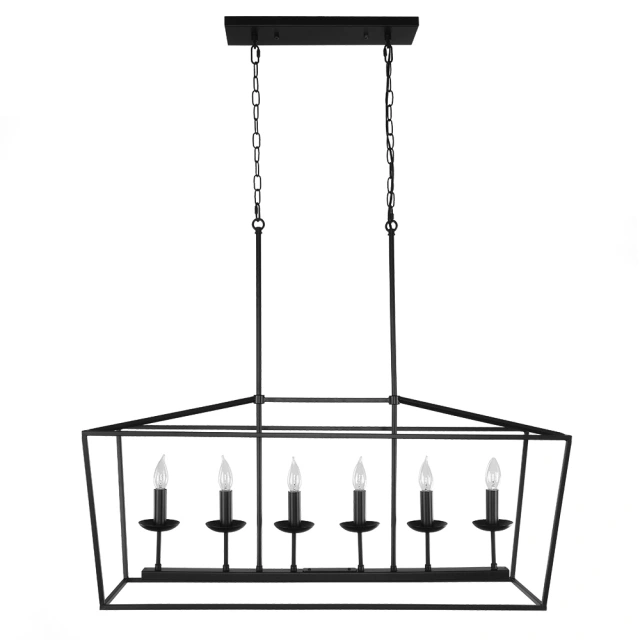 Modern Farmhouse 6 Lights Linear Chandelier in Matte Black, Industrial Chandelier for Kitchen Island Bar