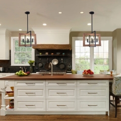 4-Light Square Wood Chandelier, Farmhouse Kitchen Island Lighting Industrial Lighting