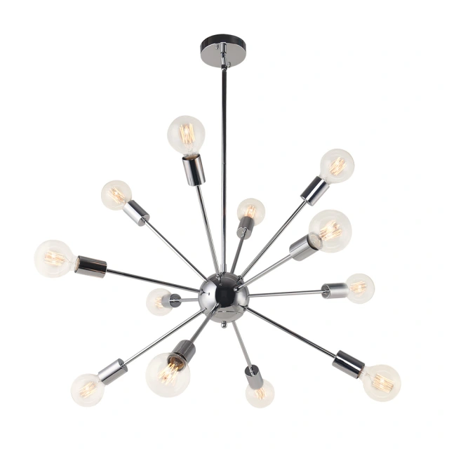 Chrome 8-Light Sputnik Chandelier for Modern Farmhouse Height Adjustable and Sloped Ceiling Compatible