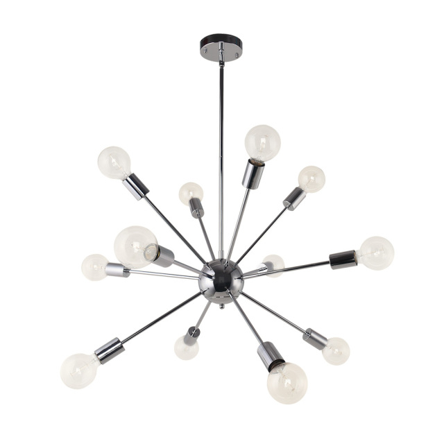 Chrome 8-Light Sputnik Chandelier for Modern Farmhouse Height Adjustable and Sloped Ceiling Compatible