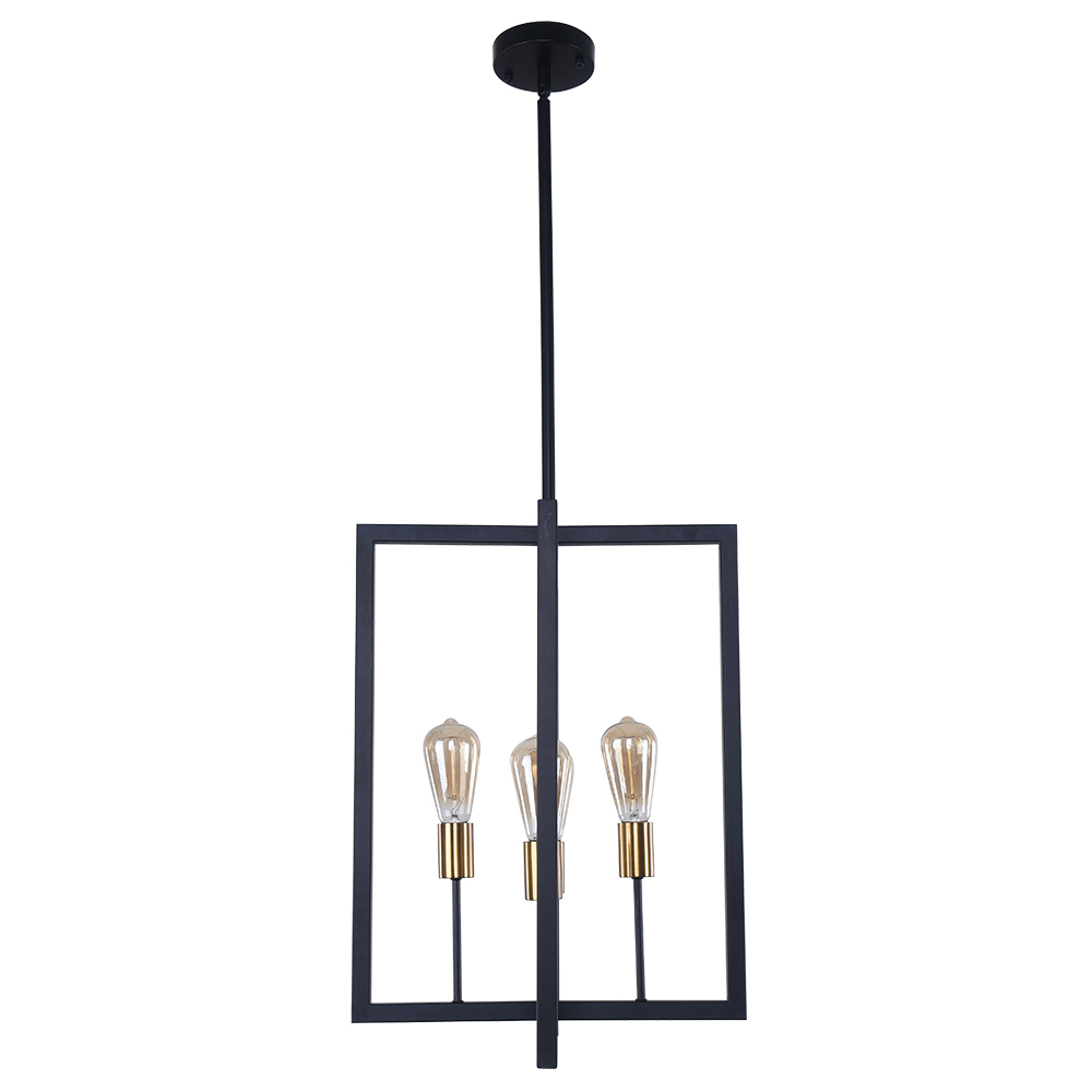 Induatrial Style 4 Light Square Metal Chandelier Exposed Bulb Lighting for Kitchen Island and Dining Room