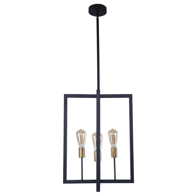 Induatrial Style 4 Light Square Metal Chandelier Exposed Bulb Lighting for Kitchen Island and Dining Room