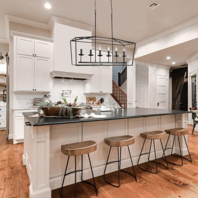 Modern Farmhouse 6 Lights Linear Chandelier in Matte Black, Industrial