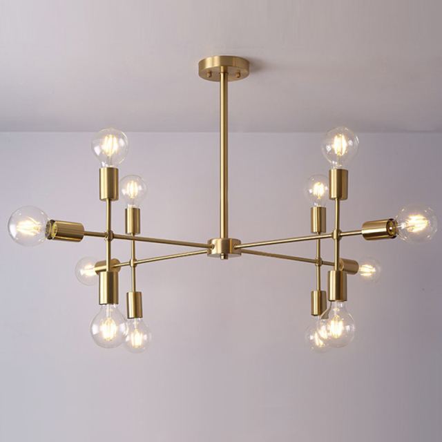 Mid Century Modern 9-Light Brass Chandelier with Adjusted Arms