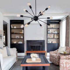 Black 8-Light Sputnik Chandelier Height Adjustable and Sloped Ceiling Compatible for Modern Farmhouse